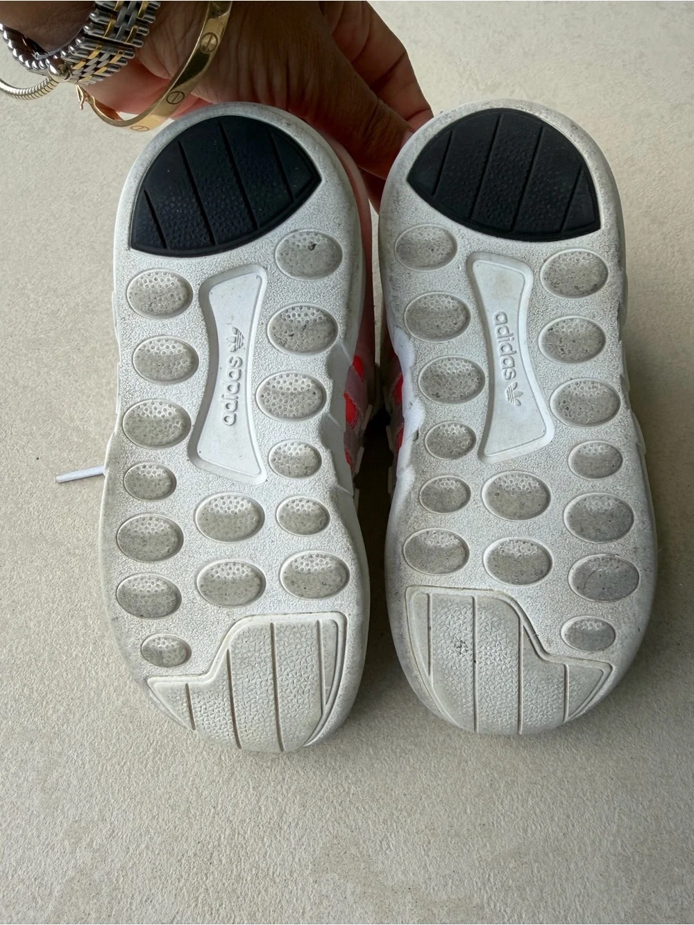 adidas Kids White Sneakers with Neon Pink Accents